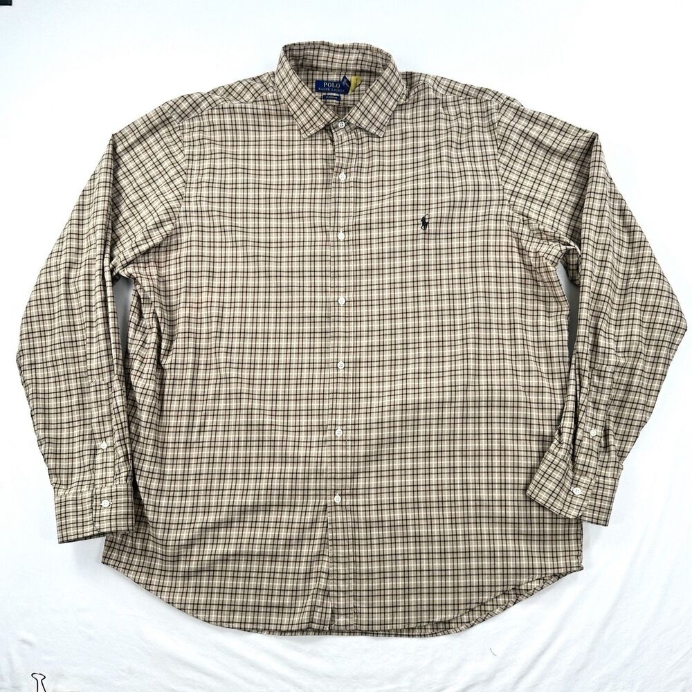 Polo Ralph Lauren Classic Fit Button Up Shirt Mens XXL 2XL Brown Plaid Cotton